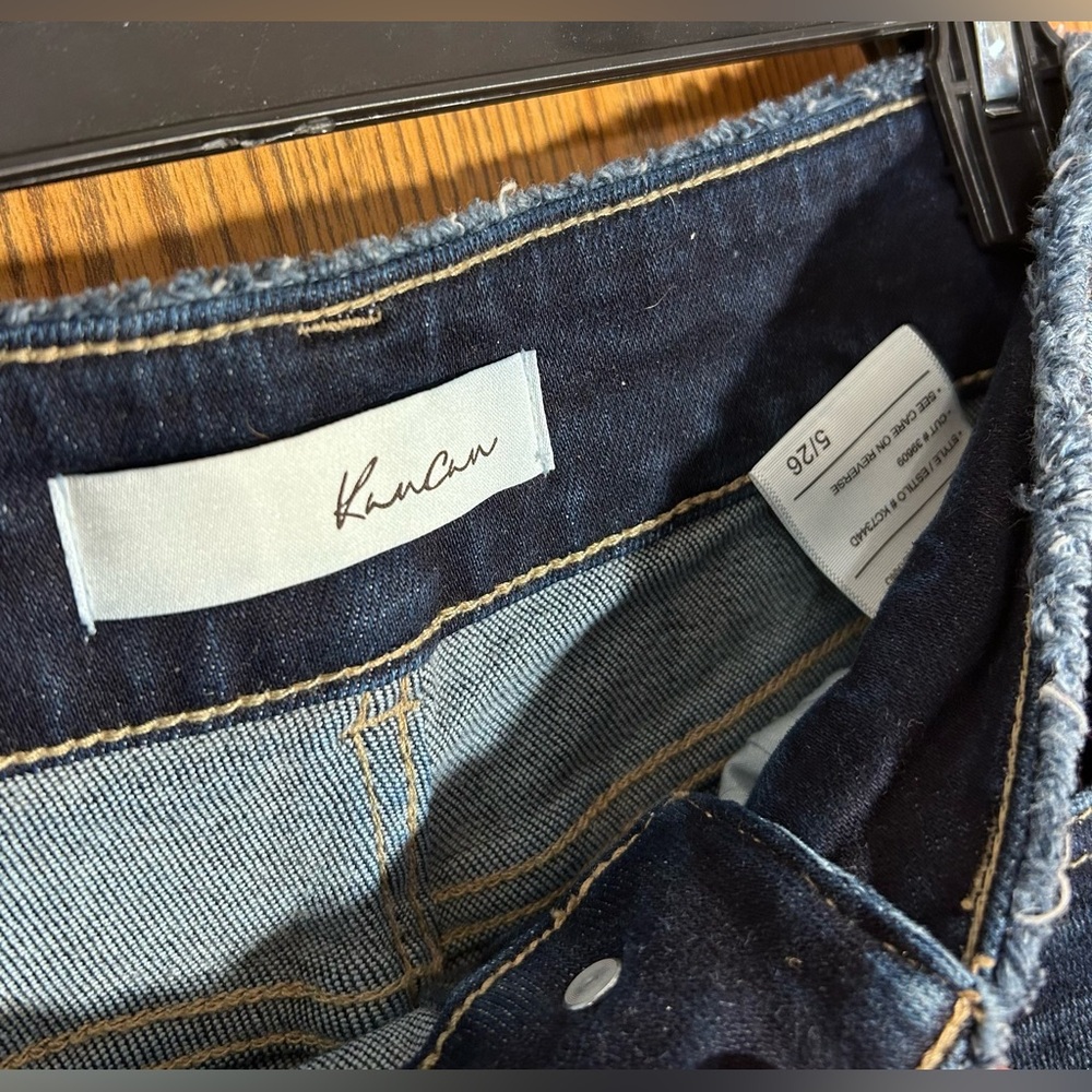 Kancan High Rise Raw Hemmed Flare Leg Distressed Denim Jeans - Picture 4 of 7